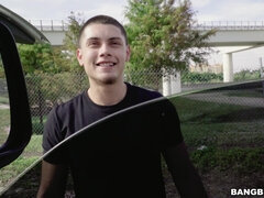 Abella Danger seduces the stranger, hanging her ass out of the window