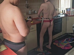 Cinematic Film in Which the Husband Films His Wife Undressed in the Kitchen, Behind the Scenes