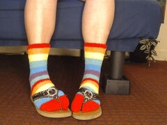 Fuzzy Rainbow Socks Guess Leather Flip Flops