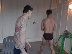 NastyTwinks - Outdoor Shower - Jay Angelo takes a shower outside when Jordan Haze watches him and fun ensues