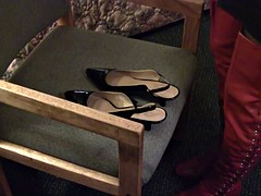 cum in black slingback heels