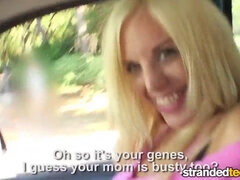 Big-titted blonde teen road head gets exploited and sucks in POV