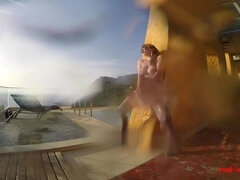 デカパイ, 熟年, 自然山雀, 公共, 赤毛, 剃毛, 一人, おもちゃ