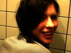Banging in a public bathroom with a super cute slut