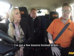 Kinky British MILF in stockings fucks lucky guy in the car