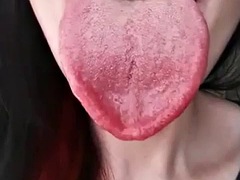 hot long tongue fetish slow motion tease cum target