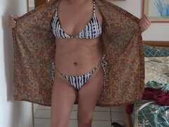 On the Beach I Wear a Bikini, Stepson Jerks off Watching Me