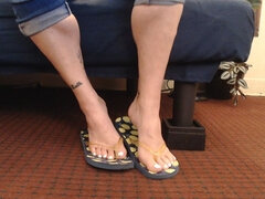 Worn Out Blue Flip Flops White Nails Toe Wiggling