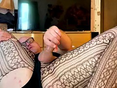Chubby crossdresser fucks and almost shoots a huge load