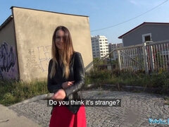 Nasty amateur gets her pantyless pussy pounded hard in public by stranger on public agent