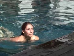 Cute redhead girls Ashley Scott and Elle Alexandra have lesbian sex by the pool