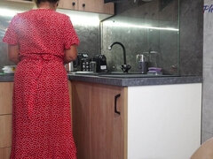 Mature Cooking in Kitchen Gets Her Dress Pulled up and Hose Ripped for a Good Fuck