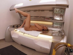 Tanning Bed Fuck - reality sex with leggy perky tits blonde in solarium