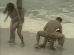 아시안, 해변, 그룹, 공개적인