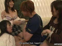 Japanese gal, Kotomi Asakura shares a guy with friends, uncensored