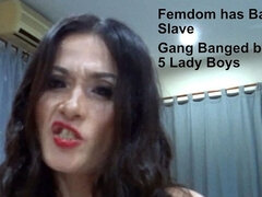 Femdom Has Bad Slave Gangbanged by 5 Ladyboys