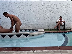 I GO TO THE POOL WITH MY WIFE AND WHILE SHE IS NEGLECTED WITH HER CELL PHONE I FUCK HER STEPSISTER IN HER NOSES
