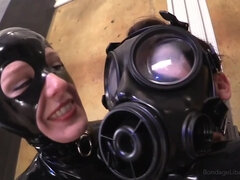 MILF in latex suit makes slave with gas mask cum with vibrator