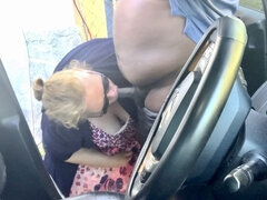 Horny Big Tits SSBBW Blonde Gives Blowjob Outdoor, Outside Car (Jerking Off Inside Car)