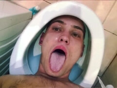 Cute Guy Pisses on Own Face While Head in Toilet | Uses His Mouth as a Toilet | Toilet Slave Dri