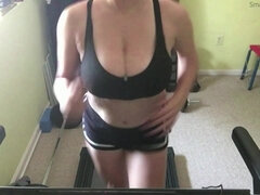 Workout Time - busty big ass mature jogging on treadmill