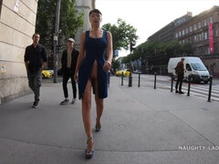 Naughty Russian mom Pussy flashing on public in Hungary