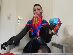 Scarf Queen: Cum on my satin scarf and lick it clean!