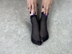 Beautiful Solo From a Girl with Foot Caresses in Black Nylon Socks
