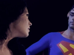 Superman bangs slutty brunette and rewards her with facial