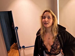 French blonde teen with big ass caught stealing and anal fucked in dressing room by two strangers!!!