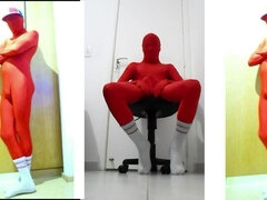 Red Zentai on the Chair