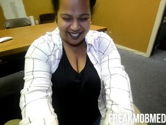 Queen Spit saves her job by giving BBC a sloppy BJ in interracial spit-casting