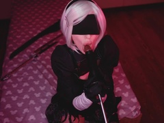 Cosplay Blowjob Sloppy Suck BBC with 2B