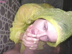 Horny Girlfriend Offered Blowjob with Raincoat In Shower With Cum On Face