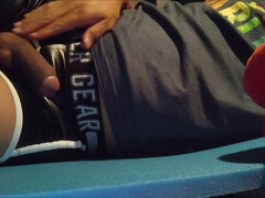 Showing off my zipper underwear with removable cod piece, pouring water onto my white shorts