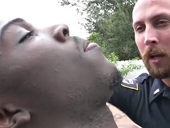 criminal bangs horny cop against car in a lonely alley