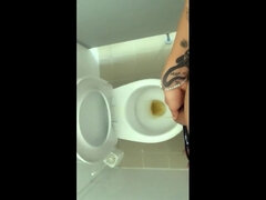 Tattooed Twink Is Pissing in Waterpark Piss Filled Toilet