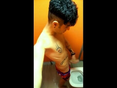 One Day in Waterpark - Urinal Pee, Almost Caught Jerk, Cum, Toilet Piss