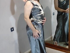 Hot sexy crossdresser in full length satin gown