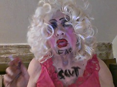 Sissy fagot slut, written on her so she doesnt forget, smokes, masturbates and tells you how much she wants your cock