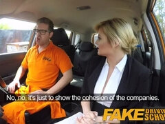 Fake Driving School Posh horny busty examiner swallows a big load