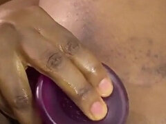 African Lesbian, Solo, Pissing, Masturbating, Vibrating Dildo, Butt Plug in Ass Hole, Big Ass Ass, Big Natural Tits