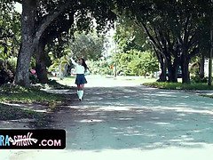Tiny Fit Girl In Mini Skirts Summons Big Black Cock And Takes Huge Load On Her Face