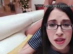 Sexy nerdy big natural tits brunette teen Alex Coal suck huge big dick and get her pussy fucked hard from behind