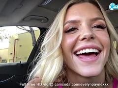 Hot thin blonde babe spreading while masturbating in a car: Solo, Masturbation  Small Tits Porn