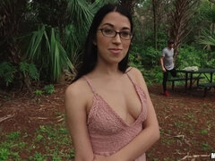 Public Park Pickup - outdoor POV sex with nerdy brunette in glasses - Alex Coal