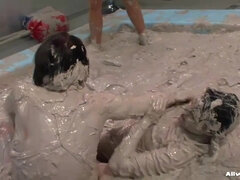 Nasty lesbians insane cat fight in the mud