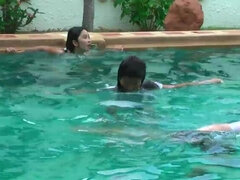 Having fun in the pool with my two best friends