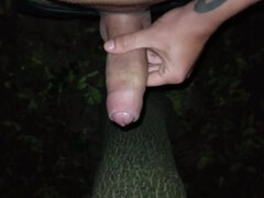 Cumshot Behind a Tree in the Night and Showing Cum Load After Cum