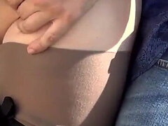 Sensual sex in the open air. Cum on legs